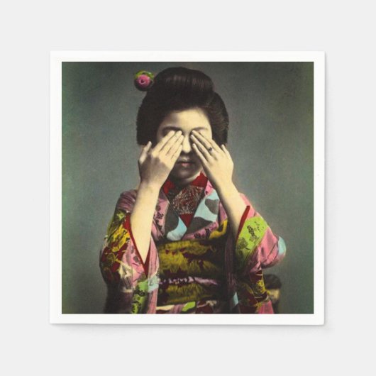 De  Shy Geisha Old Japan Hand gekleurd Servetten (Voorkant)
