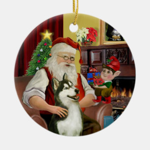 De Siberische Husky van de Kerstman #3 Keramisch Ornament