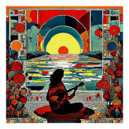 De Silhouet van de Gitarist Perfect Poster