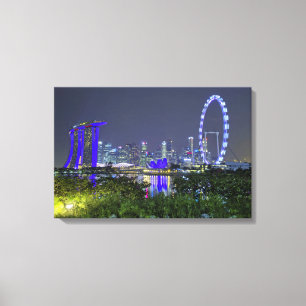 De Singapore Skyline bij nacht Canvas Afdruk