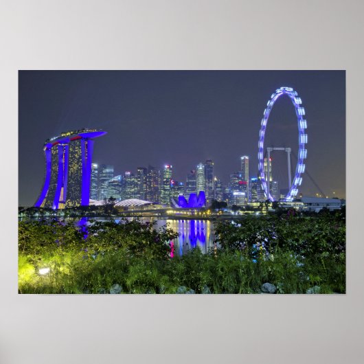 De Singapore Skyline bij nacht Poster (Voorkant)