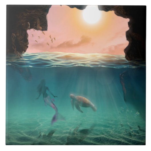 De sirene en de schildpad tegeltje (Voorkant)