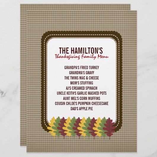 De Sjabloon van het Menu van de Thanksgiving van d (Voorkant / Achterkant)