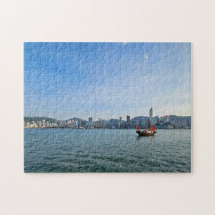 De skyline van Hong Kong en de puzzel van het uitz