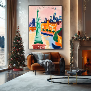 De skyline van New York en de vrijheid in Fauvist Poster