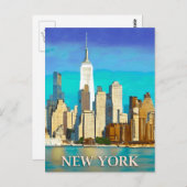 De skyline van New York in Cobalt Blue en Tan Briefkaart (Voorkant / Achterkant)