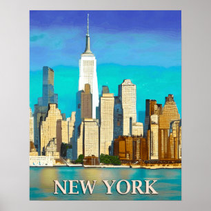 De skyline van New York in Cobalt Blue en Tan Poster