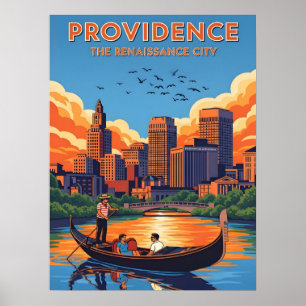 De skyline van Providence en de zonsondergang Poster