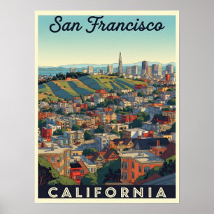 De skyline van San Francisco met glooiende heuvels Poster