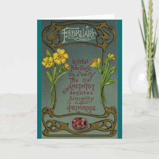 De Sleutelbloem & het Amethist van de Verjaardag Kaart (Voorkant)