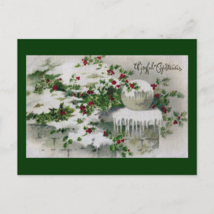 De sneeuw behandelt Hulst bij Vintage Kerstmis van Feestdagenkaart