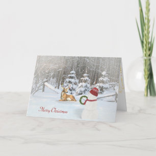 De sneeuwman en de herten van Kerstmis in de Feestdagen Kaart