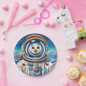 De sneeuwman is een astronaut met Kerstmis Papieren Bordje (Feest)