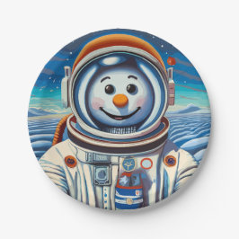 De sneeuwman is een astronaut met Kerstmis Papieren Bordje