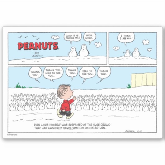 De sneeuwpoppen verwelkomen Linus Sticker (Voorkant)