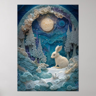 De sneeuwschoenhaas | Winter Snowy Night in het bo Poster