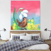 De sneeuwval en de kruivogel roepen de lente op canvas afdruk (Insitu (Slaapkamer))