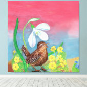 De sneeuwval en de kruivogel roepen de lente op canvas afdruk (Insitu (Houten vloer))