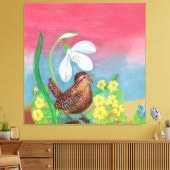 De sneeuwval en de kruivogel roepen de lente op canvas afdruk (Insitu (Woonkamer))