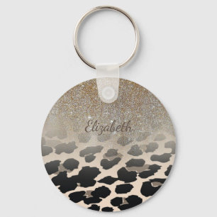 De snelle Moderne Bloemen op Leopard druk-geperson Sleutelhanger