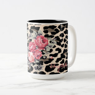 De snelle Moderne Bloemen op Leopard druk-geperson Tweekleurige Koffiemok