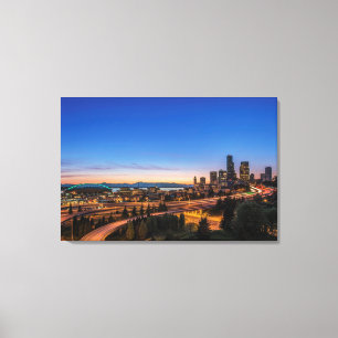 De snelweg I-5 in het centrum van Seattle bij sche Canvas Afdruk