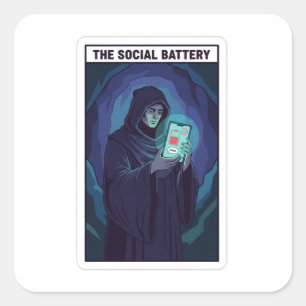De Sociale Batterij Introvert Humor Lage Energie Vierkante Sticker