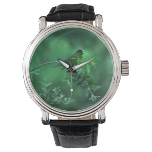 De Song, Bird Zingt in Groen Landschap Horloge
