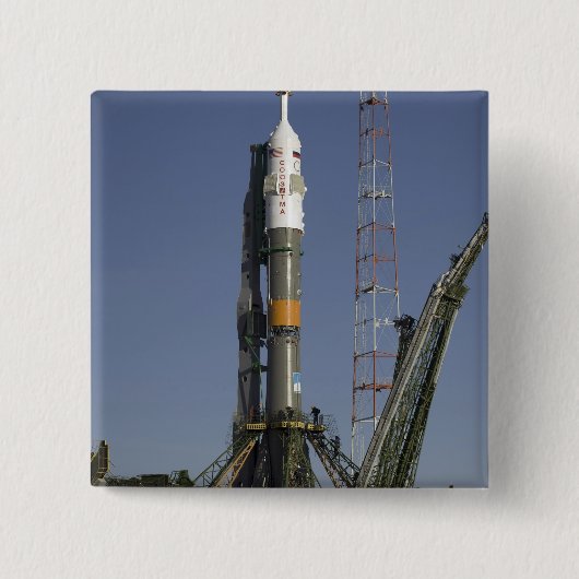 De Soyuz-raket wordt in positie 2 geplaatst Vierkante Button 5,1 Cm (Voorkant)