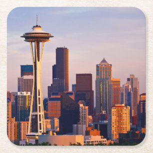 De Space Needle is een toren in Seattle Vierkante Kartonnen Onderzetter