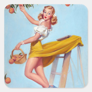 De Speld van perziken omhoog Vierkante Sticker