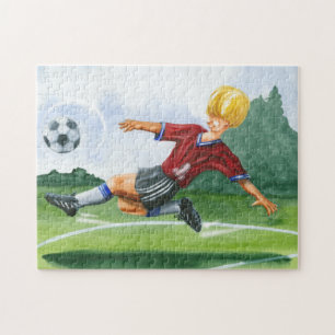 De Speler van de Voetbal die een bal door Jay Thro Legpuzzel