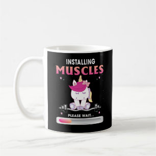 De spieren installeren Gelieve te wachten Unicorn Koffiemok