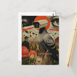 De spionerende duiven in de velden Surrealistische Briefkaart