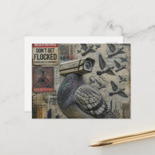 De Spionnen Duiven Met Waarschuwingsborden Briefkaart