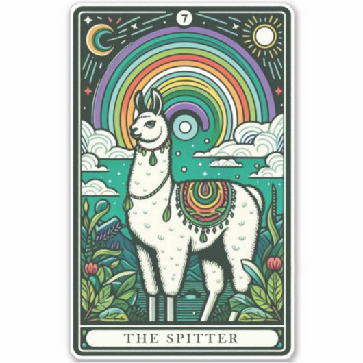 De Spitter Llama Tarot Kaart Sticker (Voorkant)