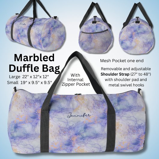 De Sport Ajouter le nom Blue Mauve Gold Marbled Duffle sac