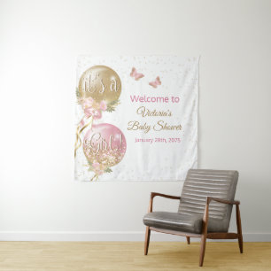 De SQ-achtergrond van een Girl Balloon Baby shower Wandkleed