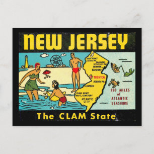 De staat Clam, New Jersey, Vintage Briefkaart