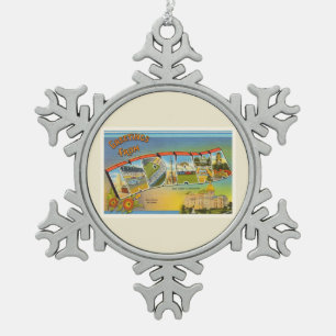 De staat Indiana in Old Vintage Travel Souvenir Tin Sneeuwvlok Ornament