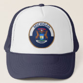 De staat Michigan Flag Seal Trucker Hat Trucker Pet (Voorkant)