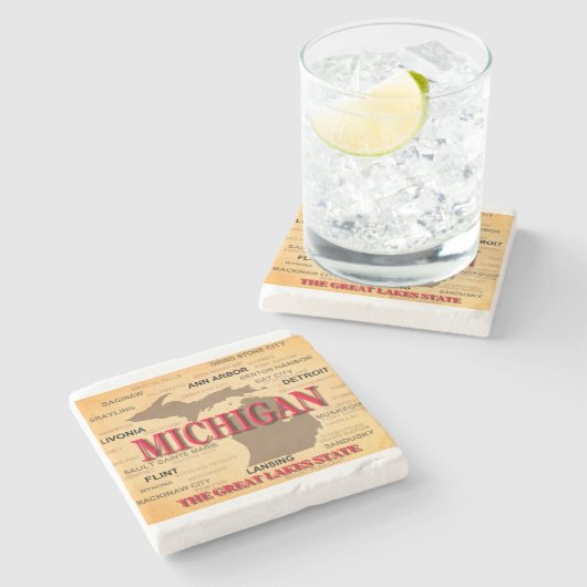 De staat Michigan Kaart, Detroit, Lansing Stenen Onderzetter (Zijkant)