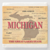 De staat Michigan Kaart, Detroit, Lansing Stenen Onderzetter (Voorkant)