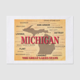 De staat Michigan Map, Detroit, Lansing Tissuepapier