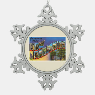 De staat New Hampshire NH Vintage Travel Souvenir Tin Sneeuwvlok Ornament