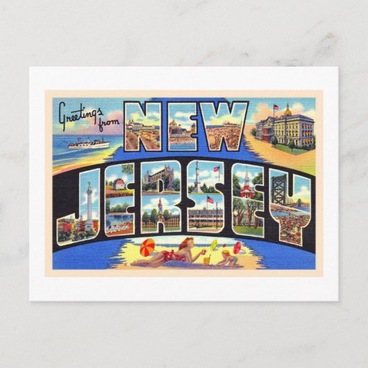 De staat New Jersey  groot Briefkaart met grote le (Voorkant)