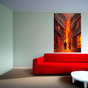 De stad brandt AI Art Poster