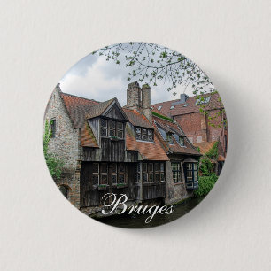 De stad Brugge in België Ronde Button 5,7 Cm