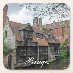 De stad Brugge in België Vierkante Kartonnen Onderzetter