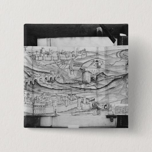 De stad Carcassonne, 1462 Vierkante Button 5,1 Cm (Voorkant)